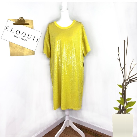 ELOQUII | Sequin Super Lemon Shift Dress - Picture 2 of 15